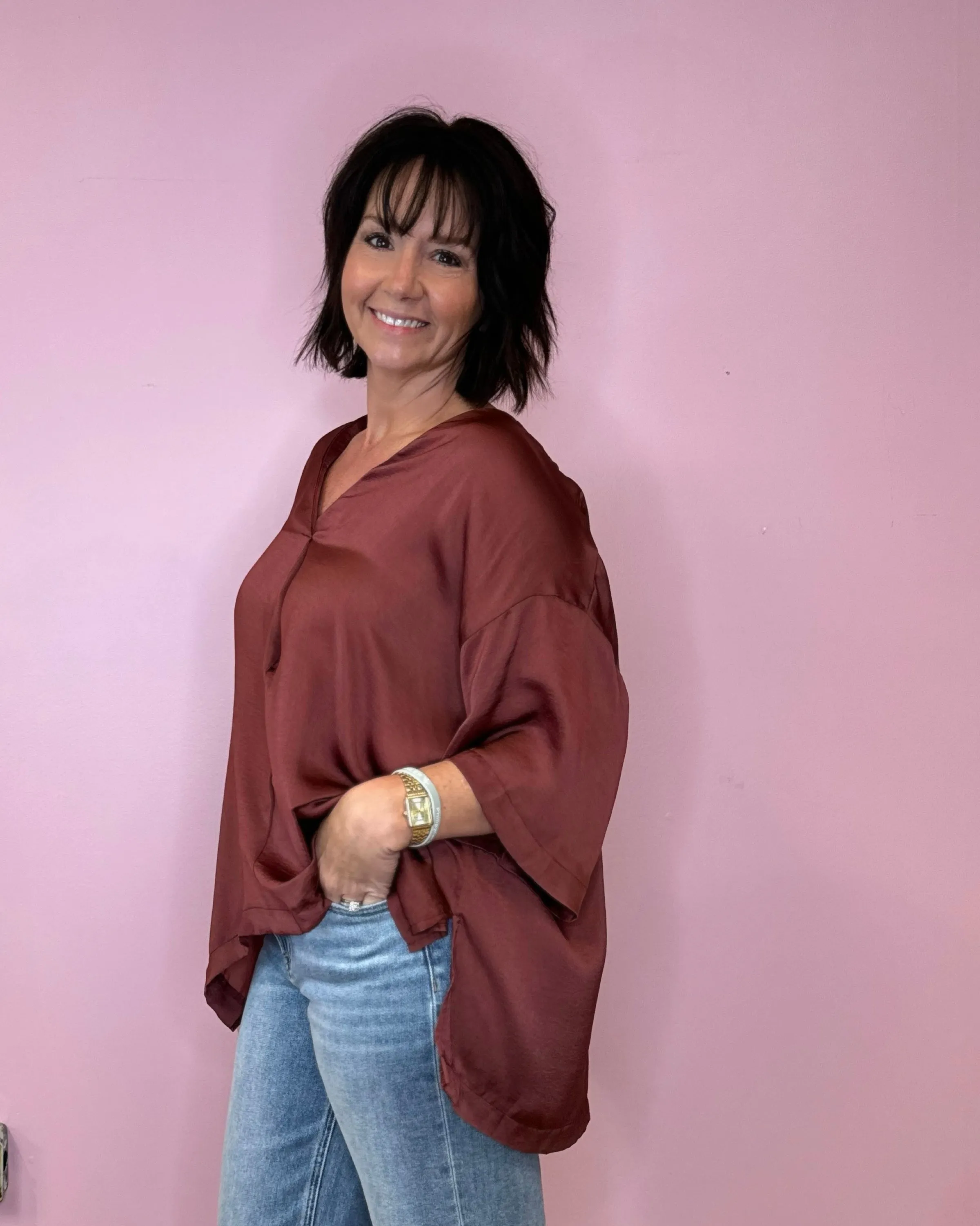 Always Be There Flowy Satin Blouse