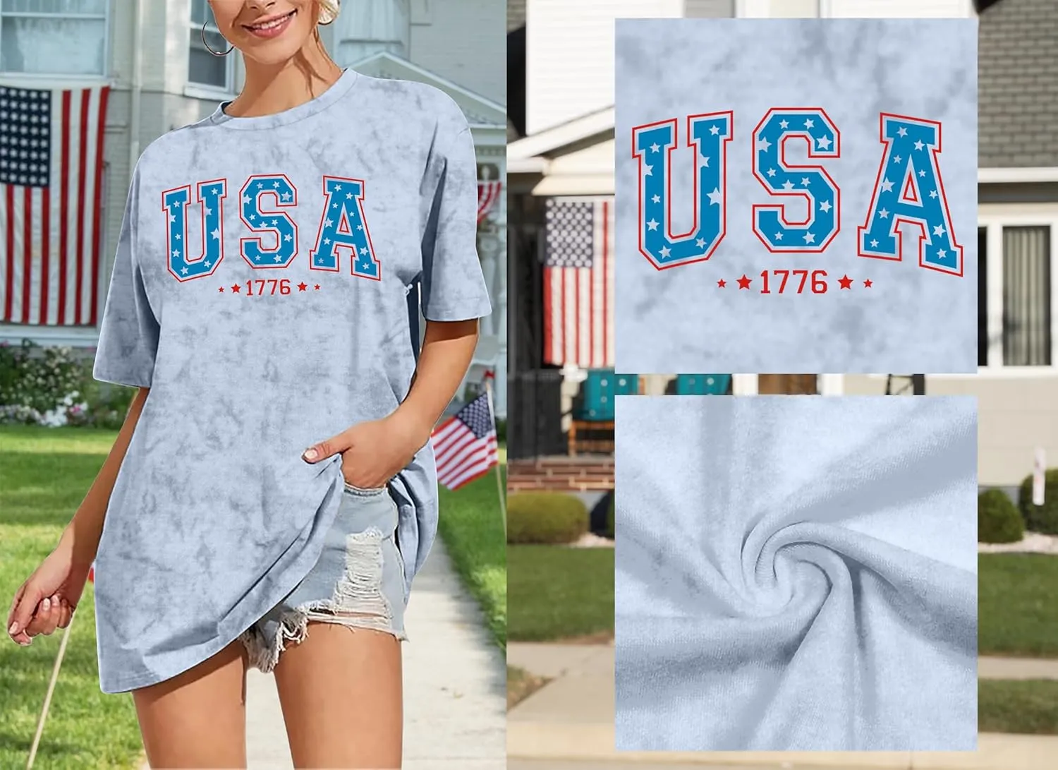 American Flag Shirt: USA Shirt for Women Oversized 4th of July Shirts Patriotic T-Shirt Bleached Short Sleeve Tops