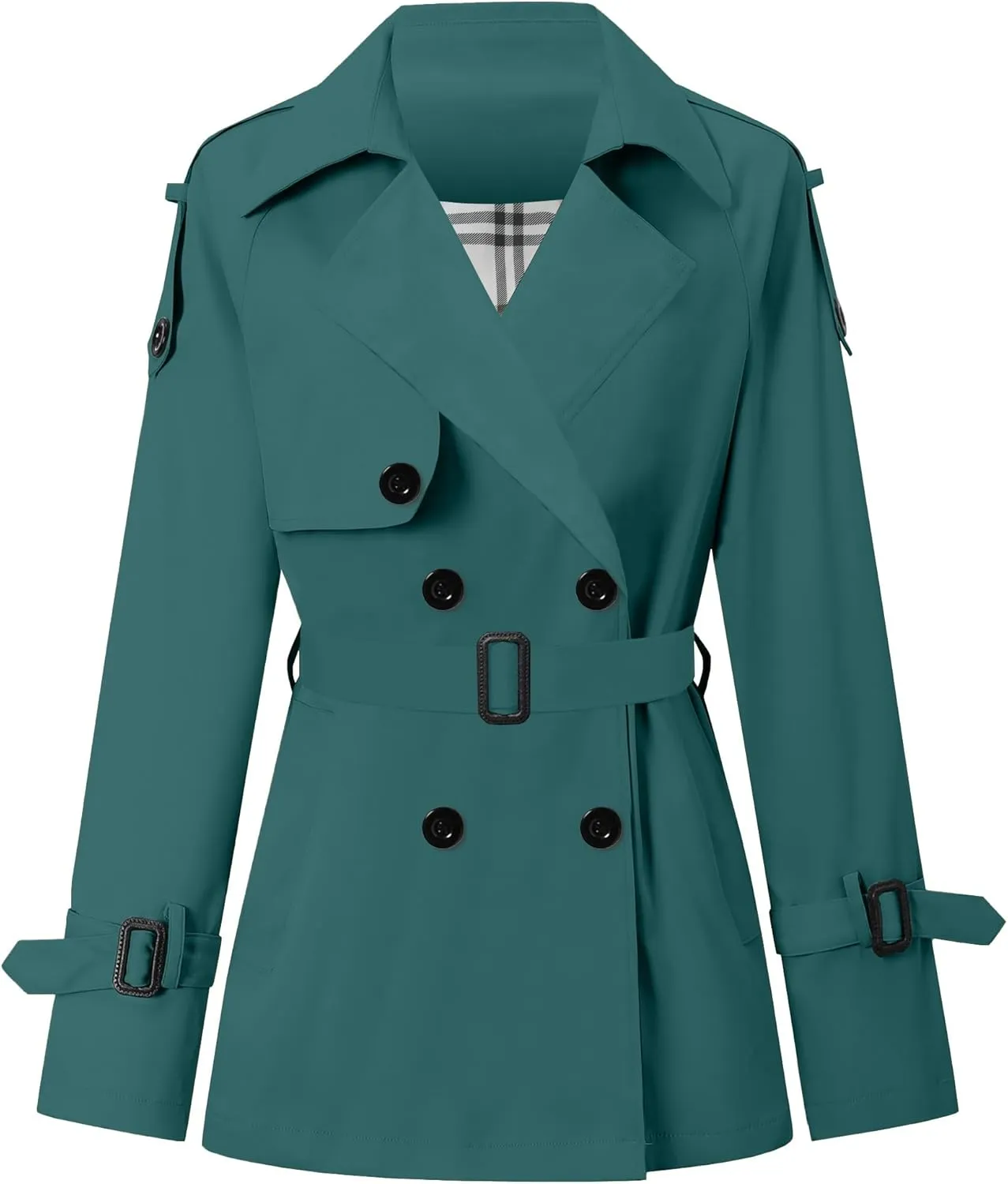 Betusline Women's Double Breasted Short Trench Coat with Belt