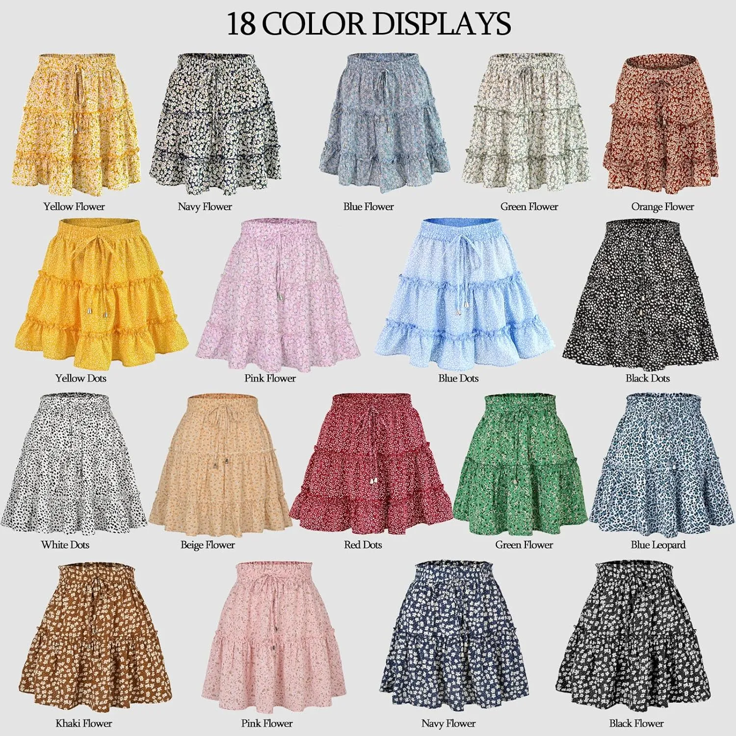 Blostirno Womens Ruffle Mini Skirt Floral Print High Waisted Tiered A Line Summer Boho Flowy Short Skirts