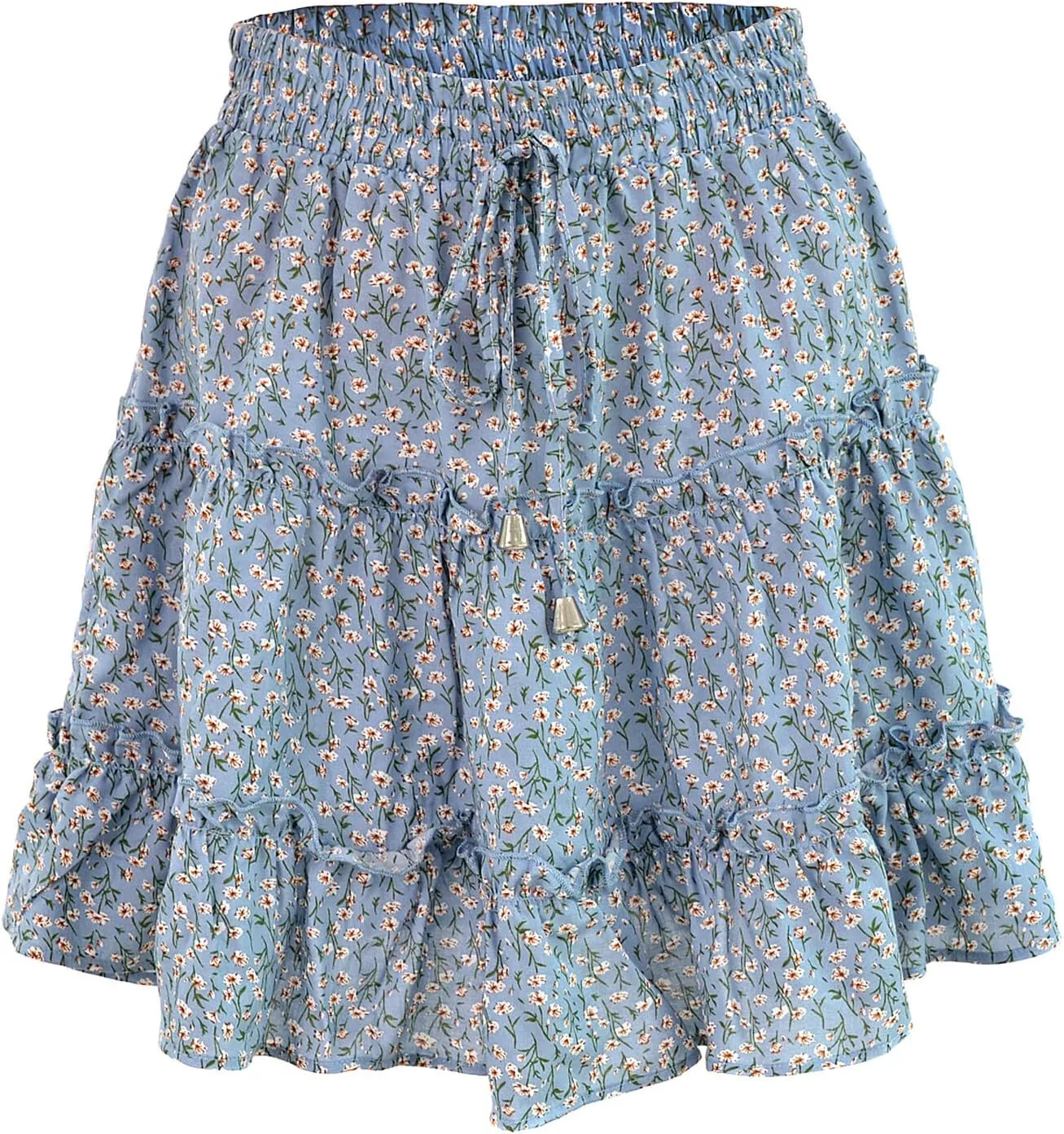 Blostirno Womens Ruffle Mini Skirt Floral Print High Waisted Tiered A Line Summer Boho Flowy Short Skirts