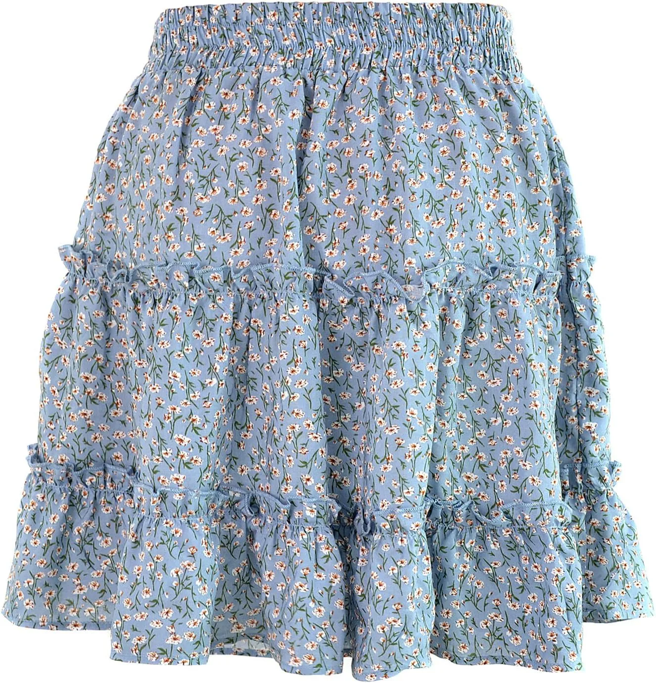 Blostirno Womens Ruffle Mini Skirt Floral Print High Waisted Tiered A Line Summer Boho Flowy Short Skirts