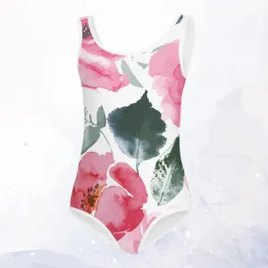 Bold Floral Pattern Print Kids Swimsuit Leotard