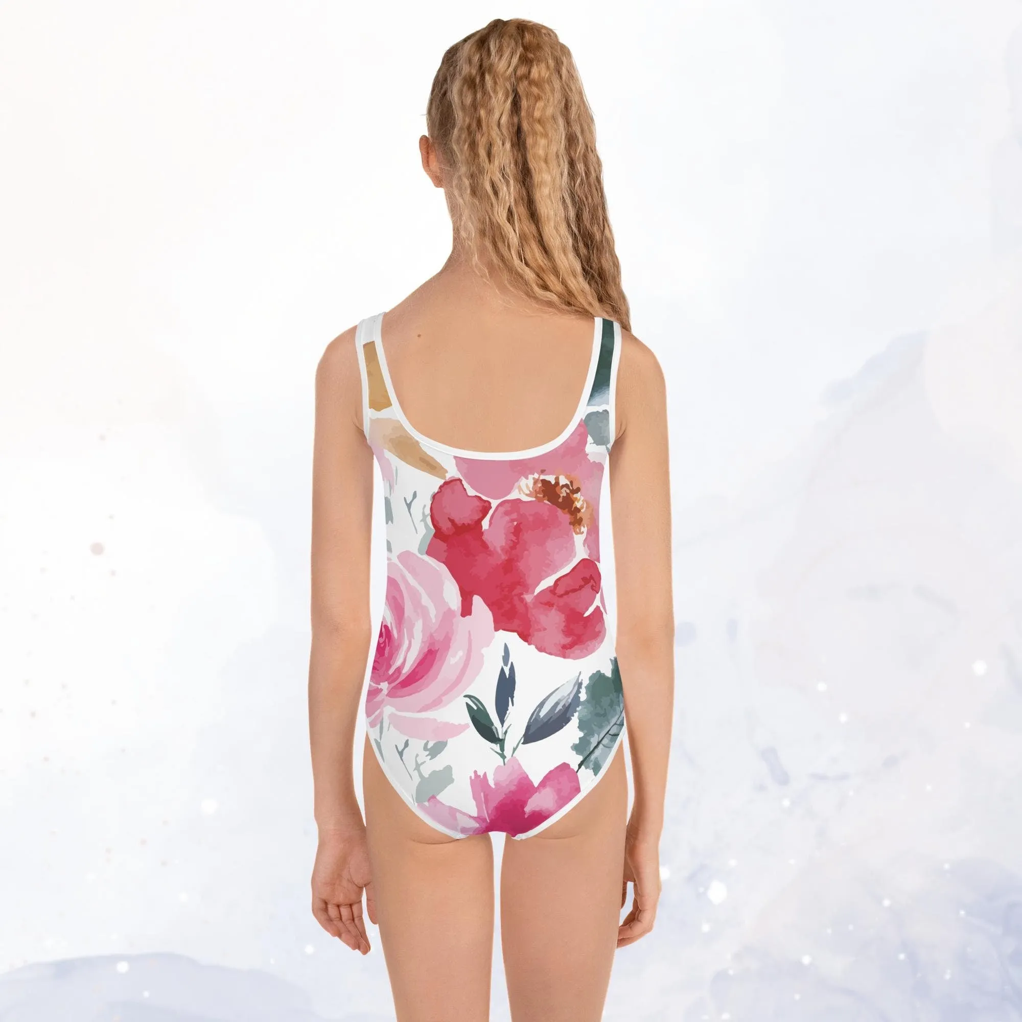 Bold Floral Pattern Print Kids Swimsuit Leotard
