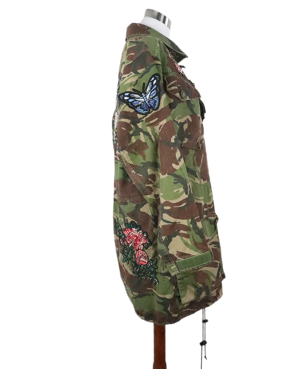 Camouflage Print Trenchcoat w/ Patchwork Details sz 10
