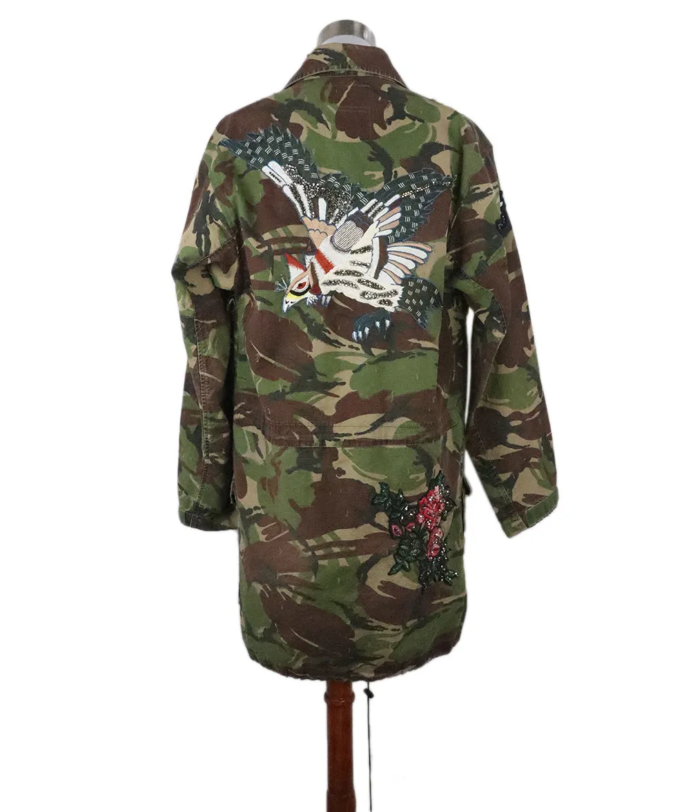 Camouflage Print Trenchcoat w/ Patchwork Details sz 10