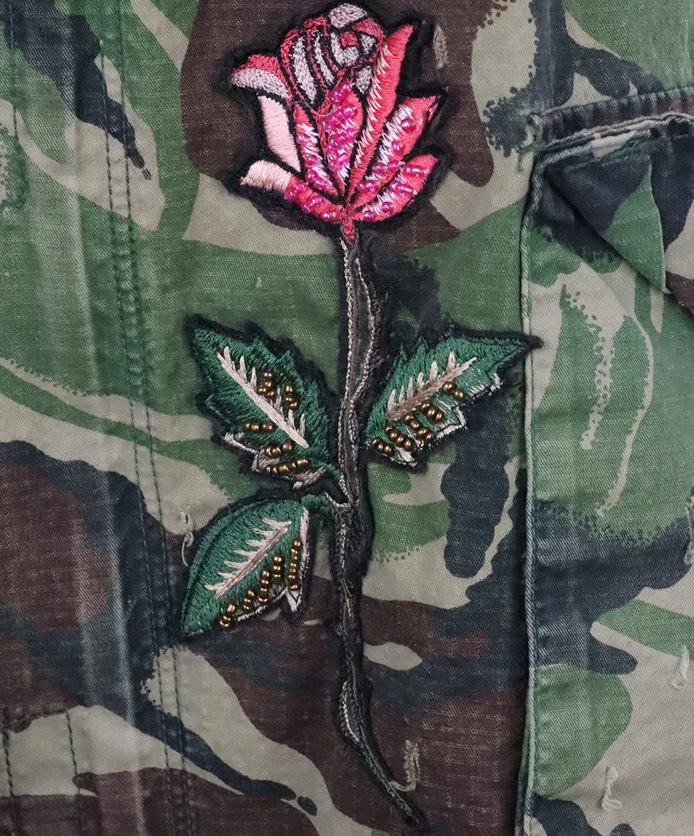 Camouflage Print Trenchcoat w/ Patchwork Details sz 10