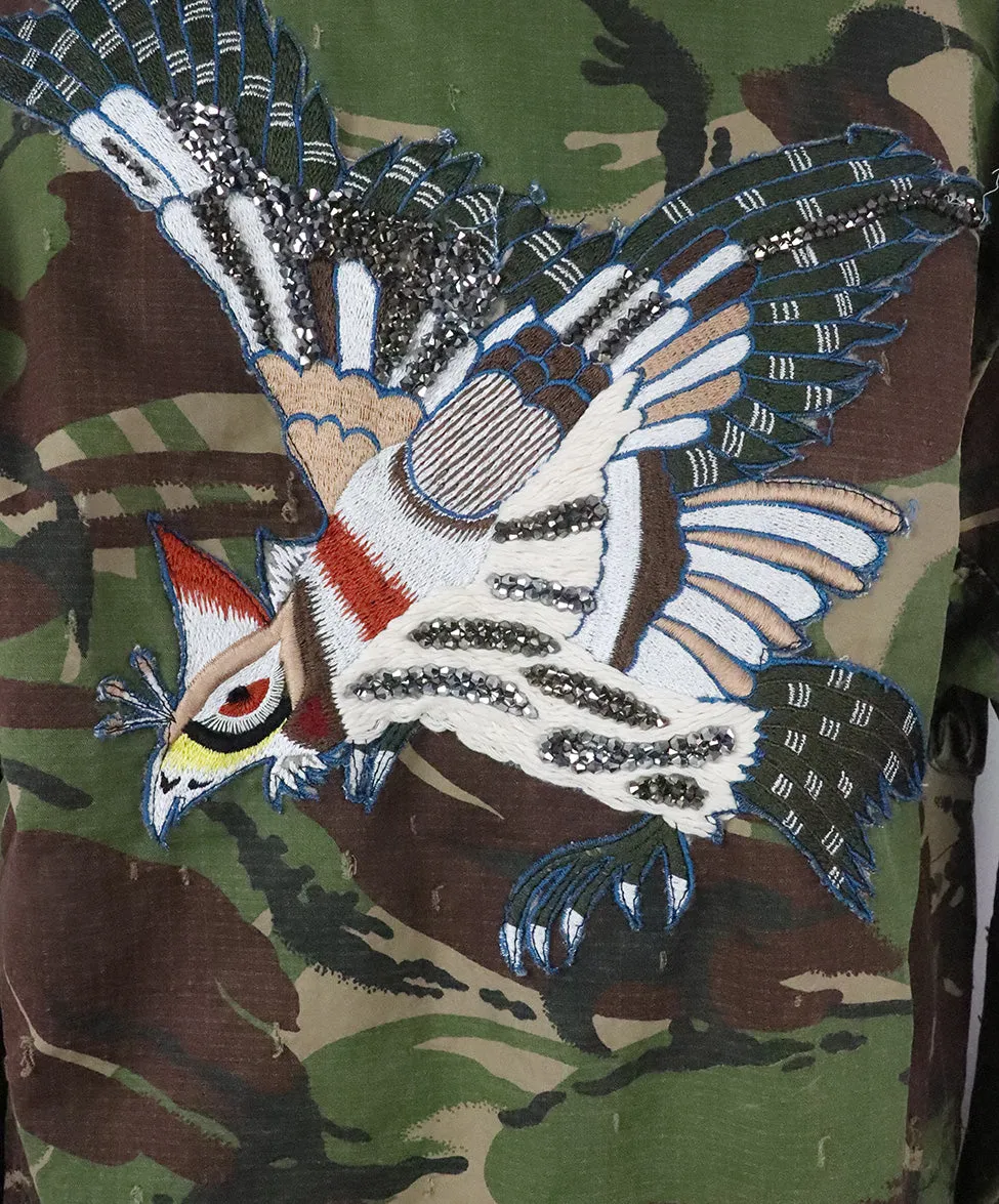 Camouflage Print Trenchcoat w/ Patchwork Details sz 10