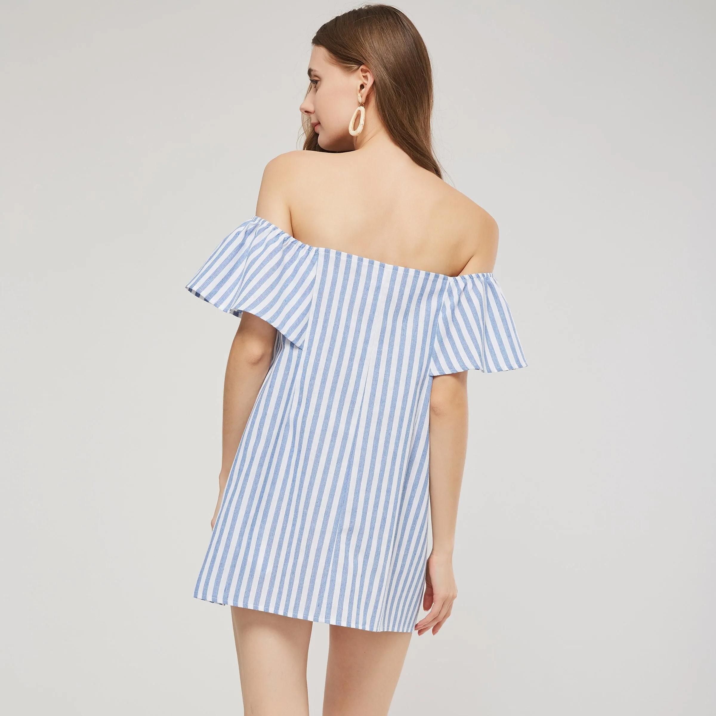 Casual Striped Off Shoulder Mini