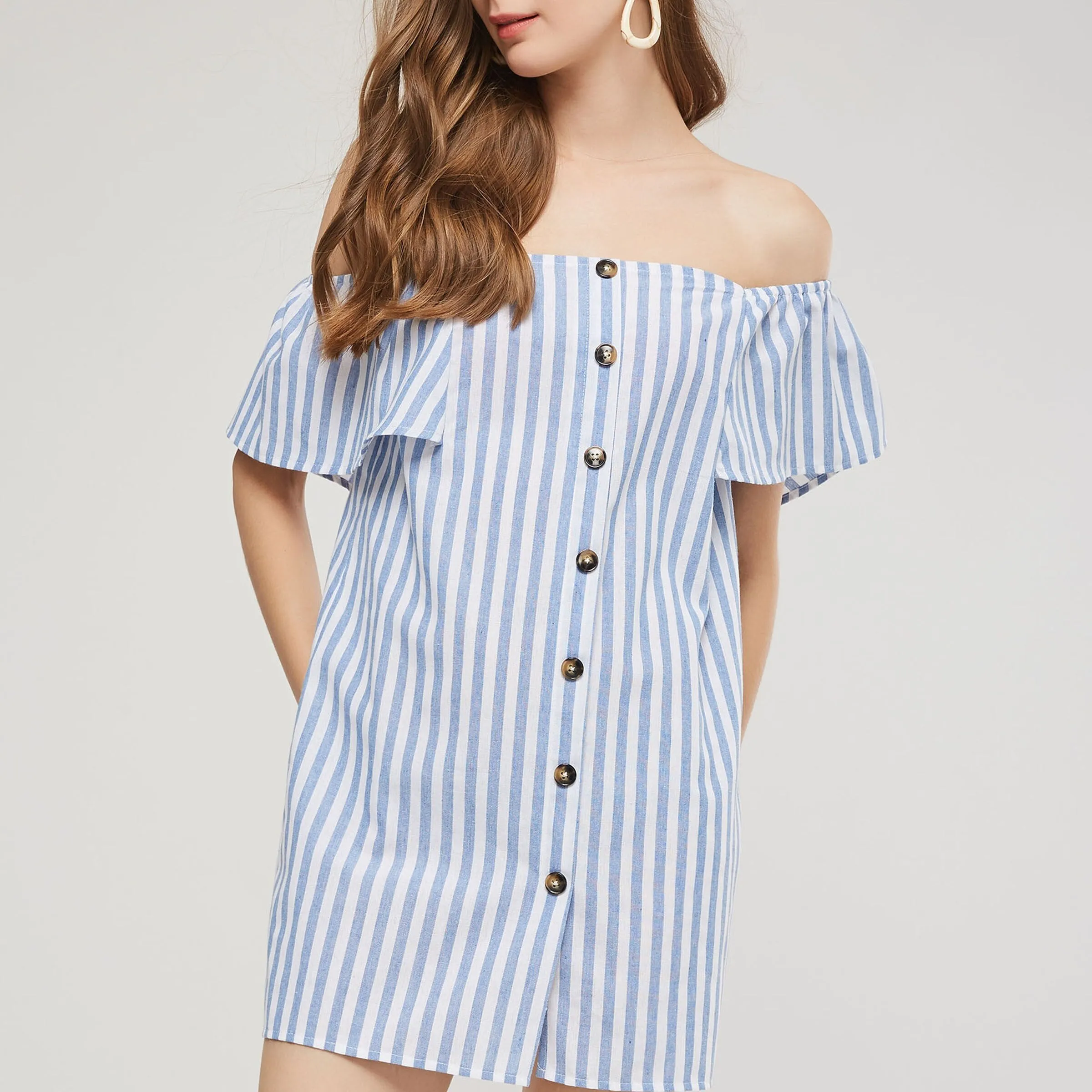 Casual Striped Off Shoulder Mini