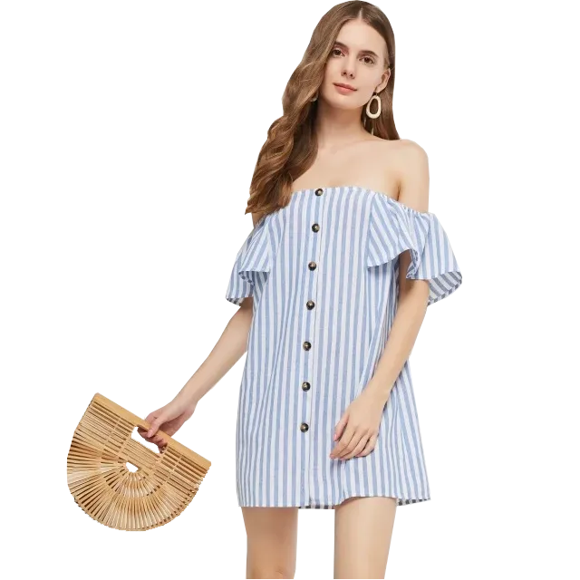 Casual Striped Off Shoulder Mini