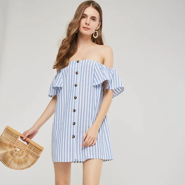 Casual Striped Off Shoulder Mini