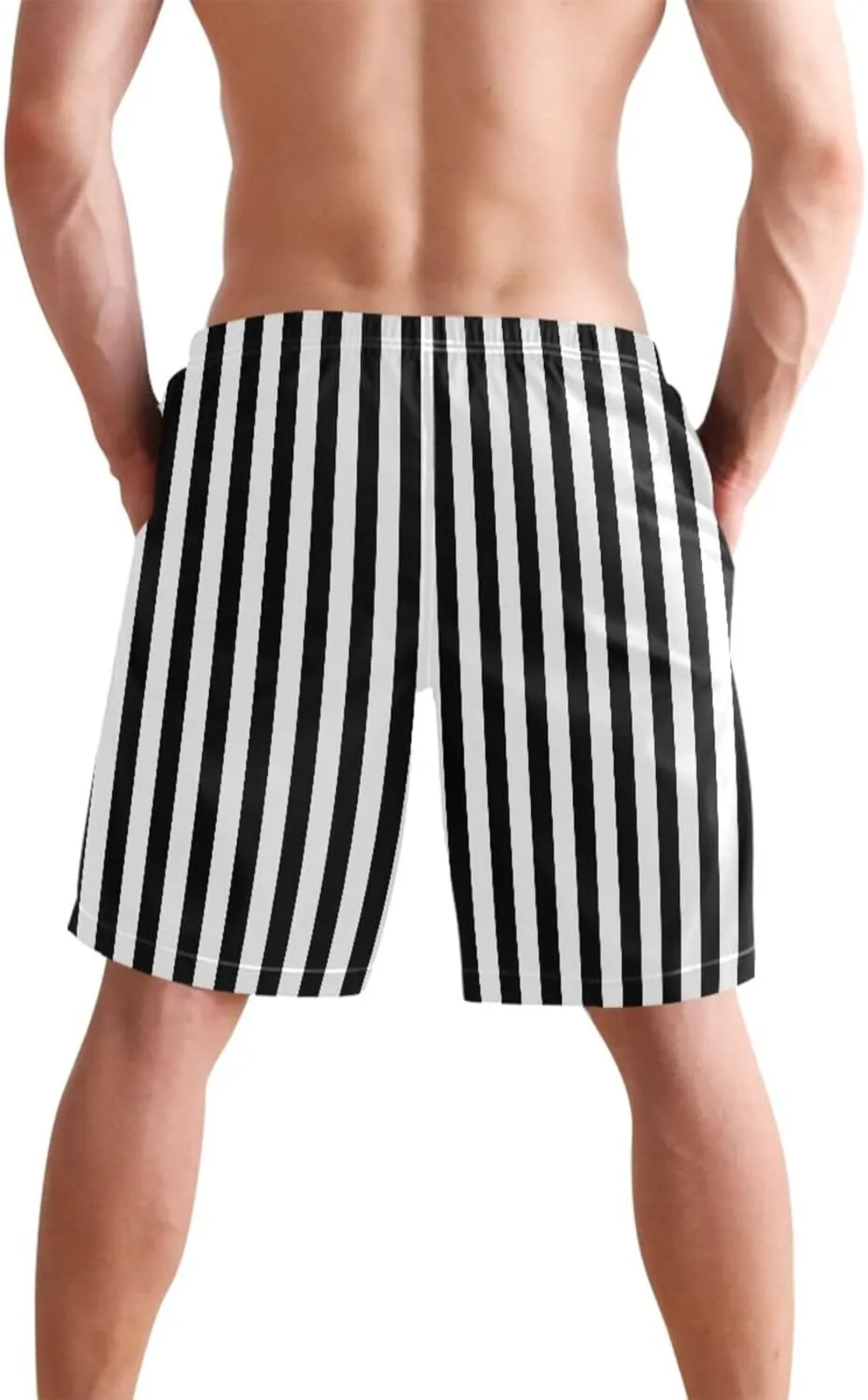 CHIFIGNO Bold Vertical Stripes Black Trunks Men's Shorts, Small Quick Dry, Mens Board Shorts