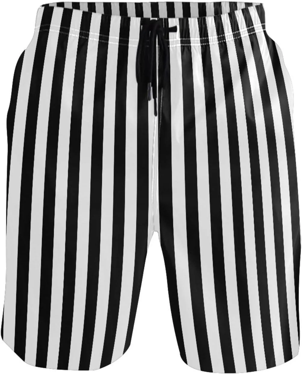CHIFIGNO Bold Vertical Stripes Black Trunks Men's Shorts, Small Quick Dry, Mens Board Shorts