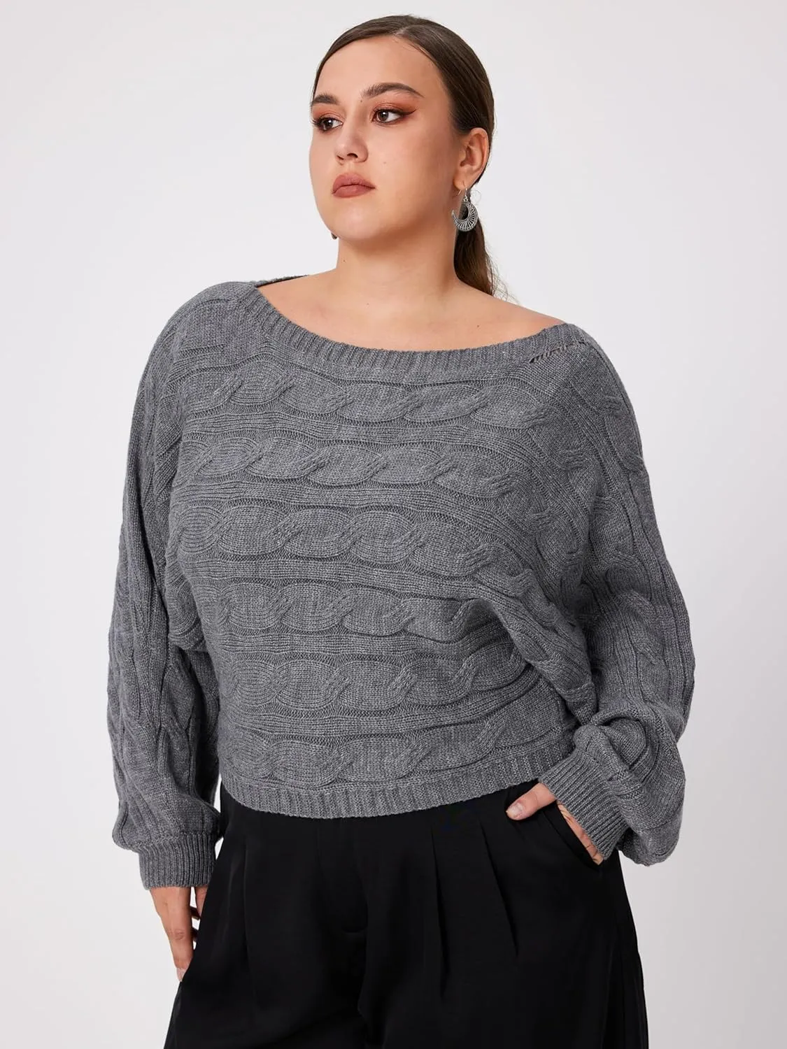 CIDER Women’s Boat Neck Dolman Sleeve Knit Sweater Fall Trendy Sweater Pullover Tops Jumper
