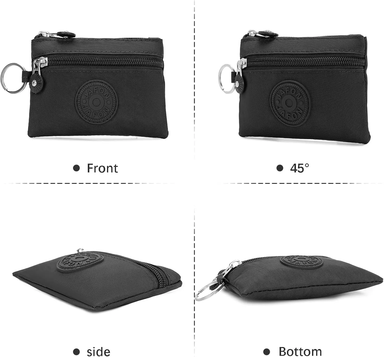 Coin Purse Change Pouch for Women 2 Layers Zipper Oxford Cloth Waterproof Purse (Black)