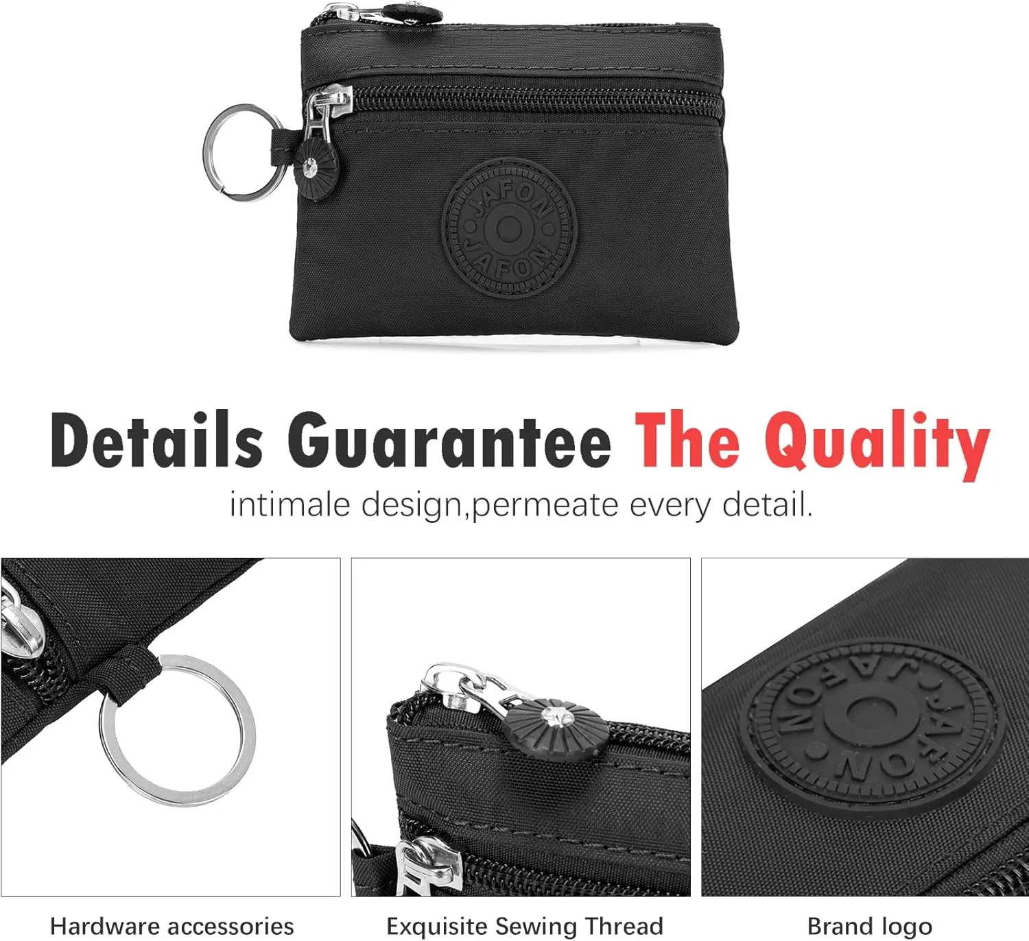 Coin Purse Change Pouch for Women 2 Layers Zipper Oxford Cloth Waterproof Purse (Black)