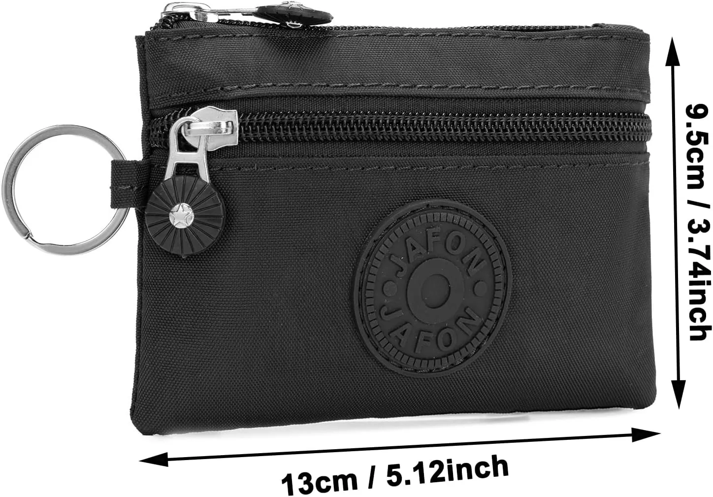 Coin Purse Change Pouch for Women 2 Layers Zipper Oxford Cloth Waterproof Purse (Black)