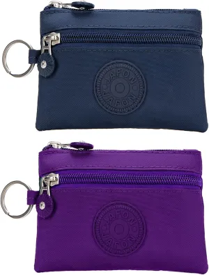 Coin Purse Change Pouch for Women 2 Layers Zipper Oxford Cloth Waterproof Purse (Blue Purple)