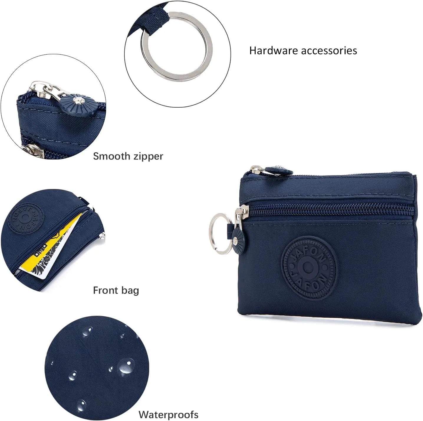 Coin Purse Change Pouch for Women 2 Layers Zipper Oxford Cloth Waterproof Purse (Blue Red)
