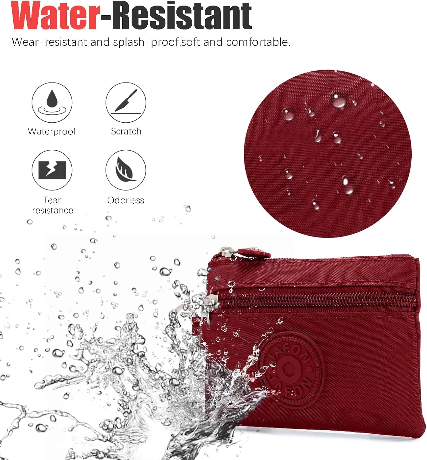 Coin Purse Change Pouch for Women 2 Layers Zipper Oxford Cloth Waterproof Purse (Blue Red)