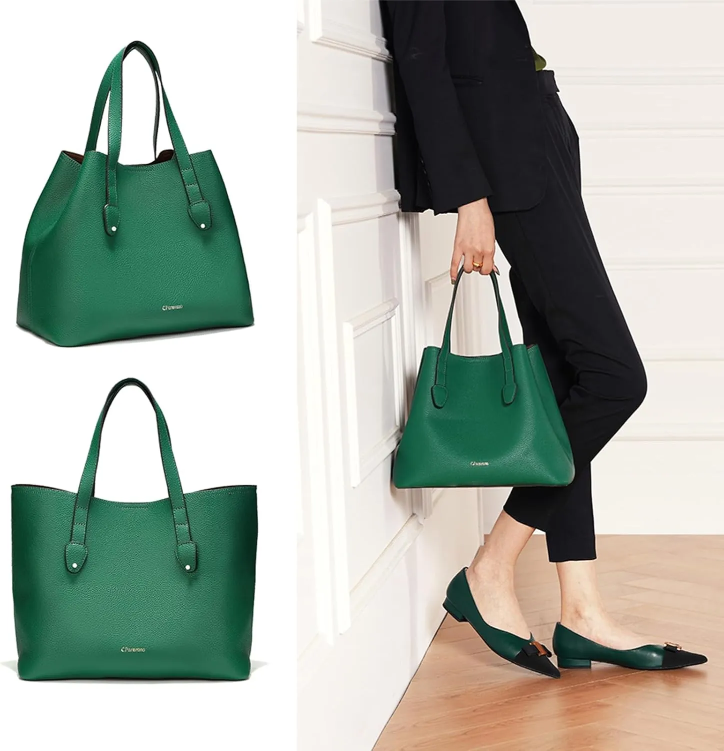 C.Paravano Large Capacity Tote Handbag | Full Grain Leather Tote Bag | Hobo Bag | Women's Top Handle Tote | Travel Work Tote