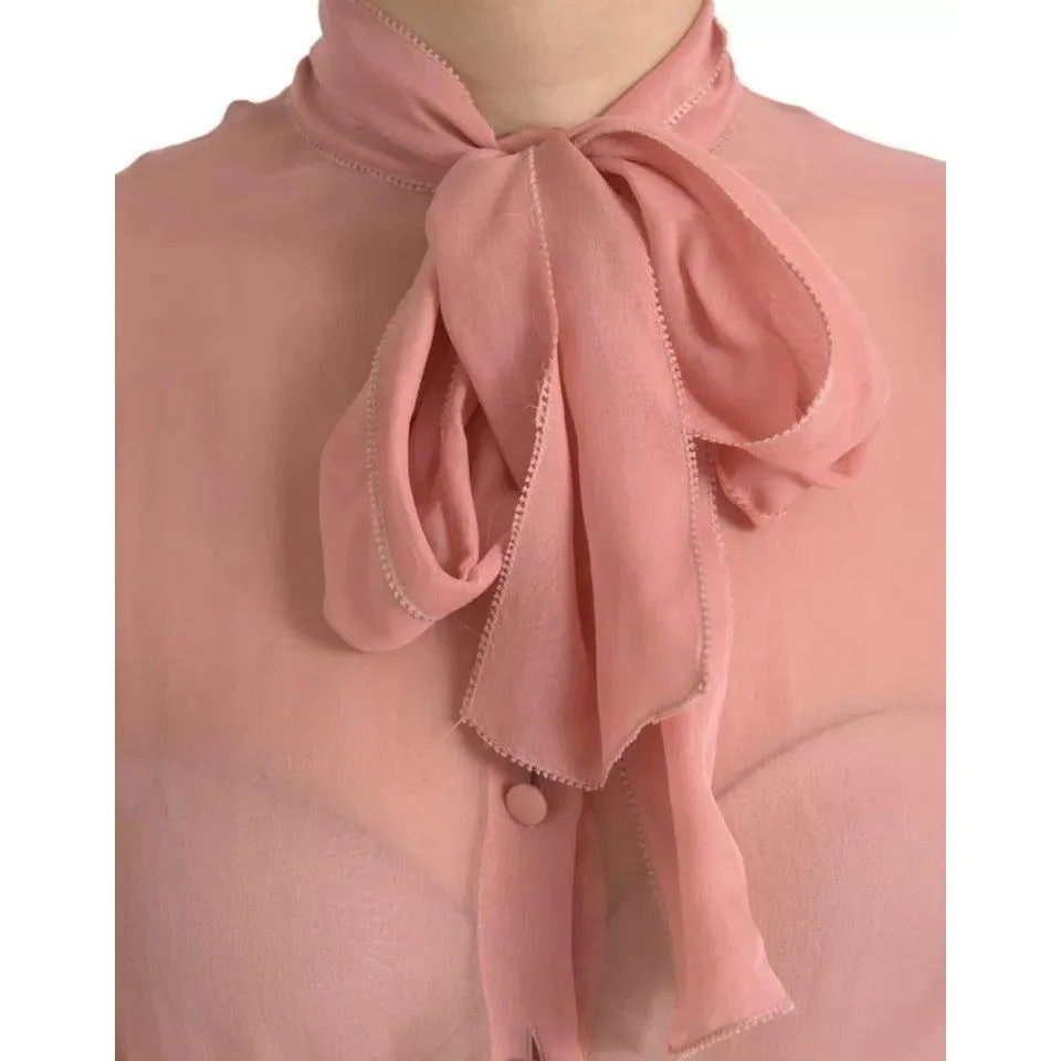 Dolce & Gabbana Pink Long Sleeves Ascot Collar Top Blouse