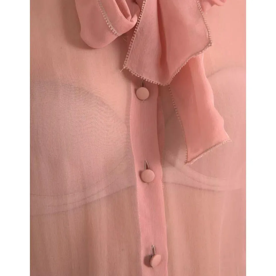 Dolce & Gabbana Pink Long Sleeves Ascot Collar Top Blouse