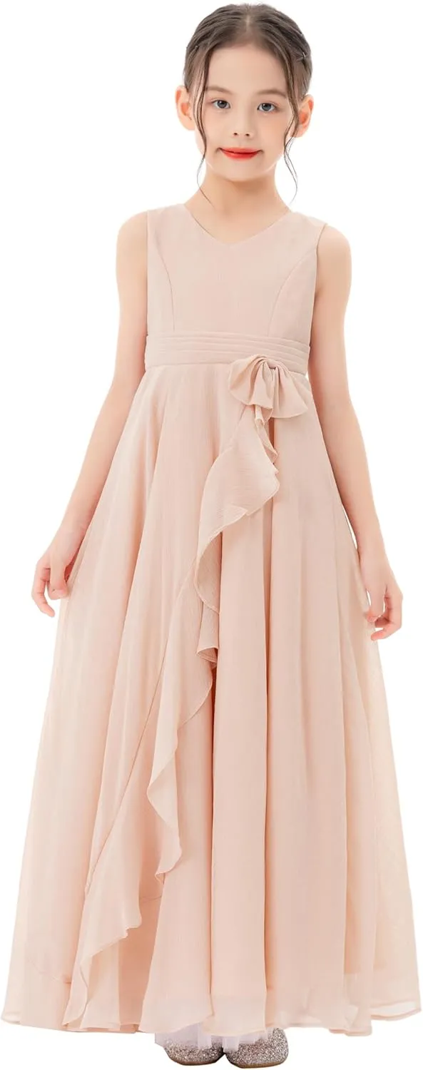 ekidsbridal Ruffle Trim Chiffon Flower Girl Dresses Formal Ballroom Gown Christening 324