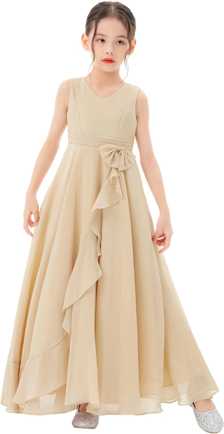 ekidsbridal Ruffle Trim Chiffon Flower Girl Dresses Formal Ballroom Gown Christening 324
