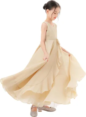 ekidsbridal Ruffle Trim Chiffon Flower Girl Dresses Formal Ballroom Gown Christening 324