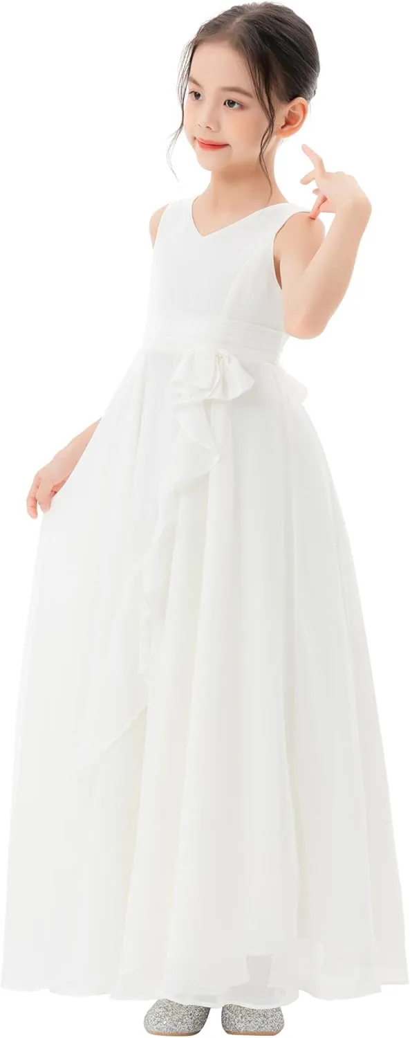 ekidsbridal Ruffle Trim Chiffon Flower Girl Dresses Formal Ballroom Gown Christening 324