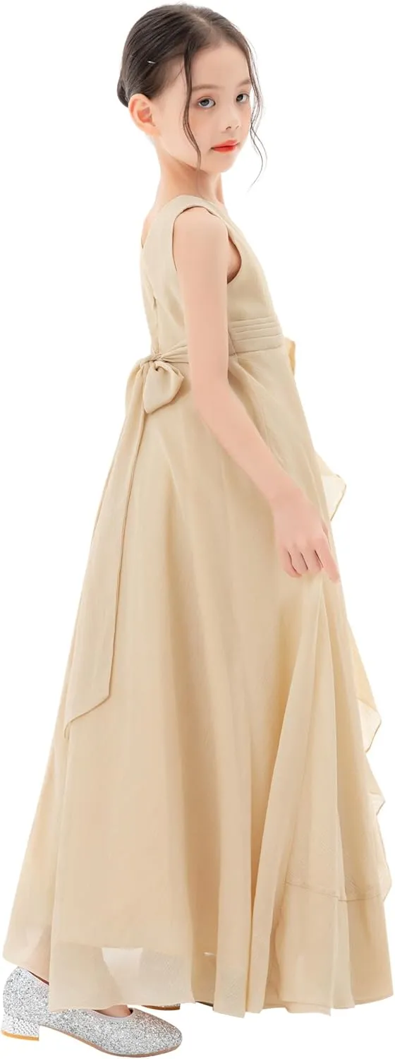 ekidsbridal Ruffle Trim Chiffon Flower Girl Dresses Formal Ballroom Gown Christening 324