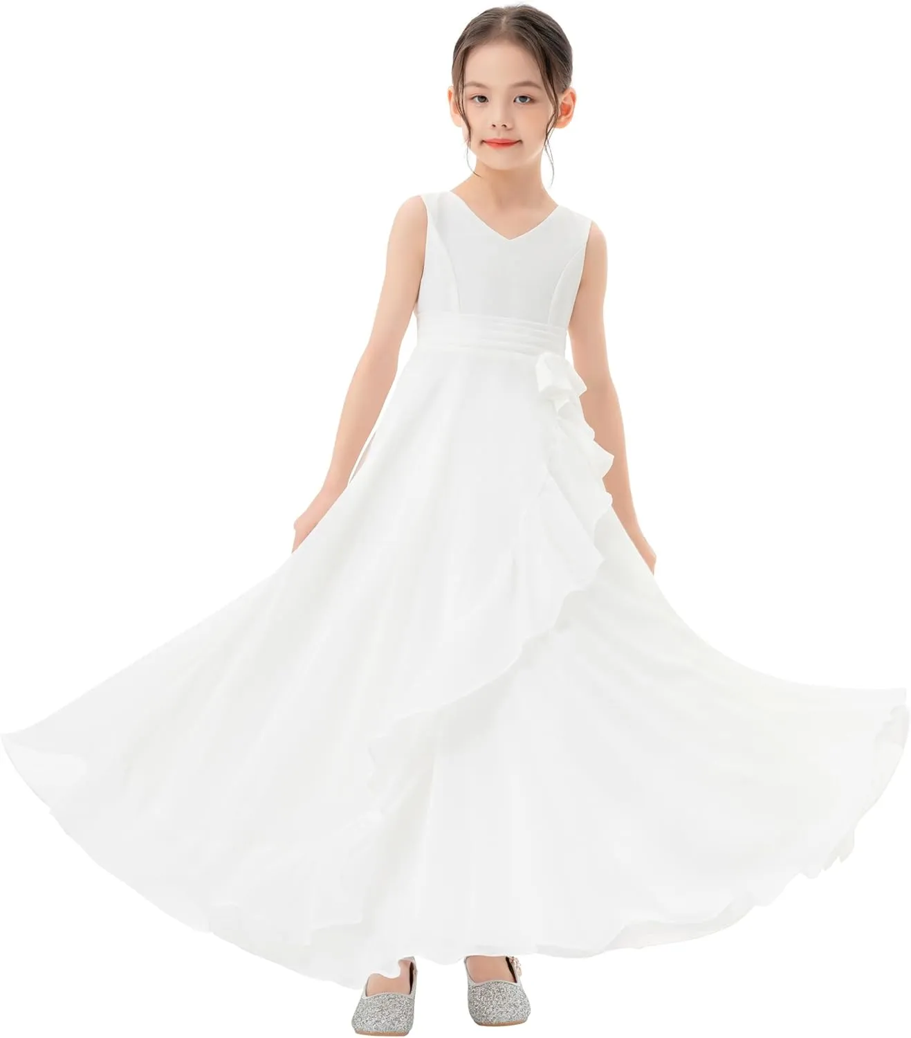 ekidsbridal Ruffle Trim Chiffon Flower Girl Dresses Formal Ballroom Gown Christening 324
