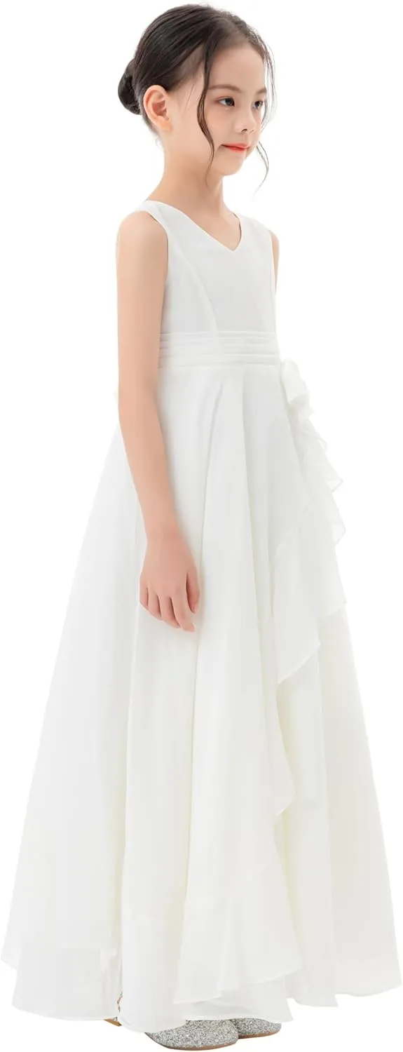 ekidsbridal Ruffle Trim Chiffon Flower Girl Dresses Formal Ballroom Gown Christening 324