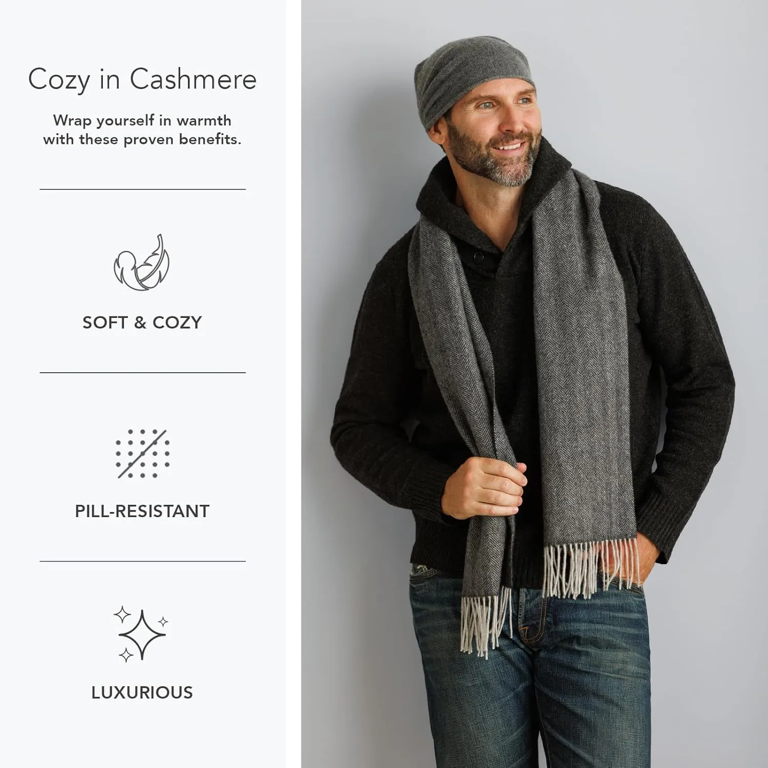 Fishers Finery Men's 100% Pure Cashmere Winter Scarf; 2-Ply Ultra Plush