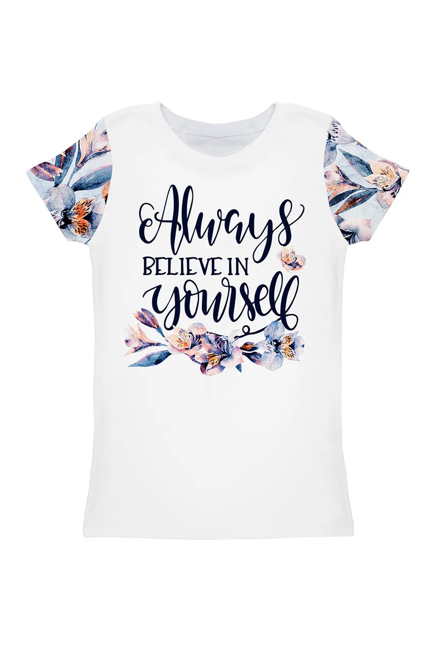 Florescence Zoe White Cute Quote Floral Print Designer T-Shirt - Kids