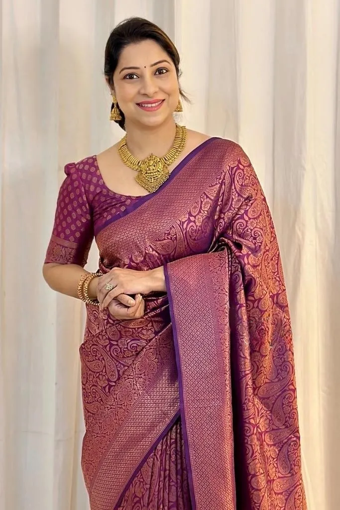 Incredible Purple Soft Silk Saree With Fragrant Blouse Piece