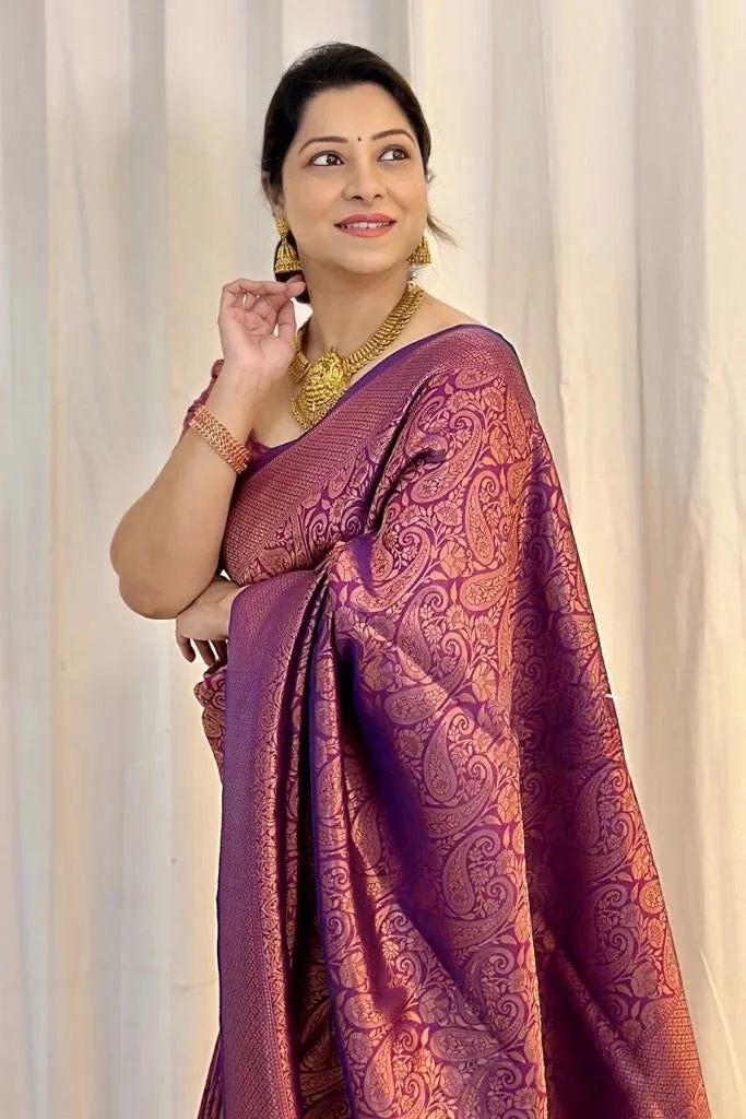 Incredible Purple Soft Silk Saree With Fragrant Blouse Piece