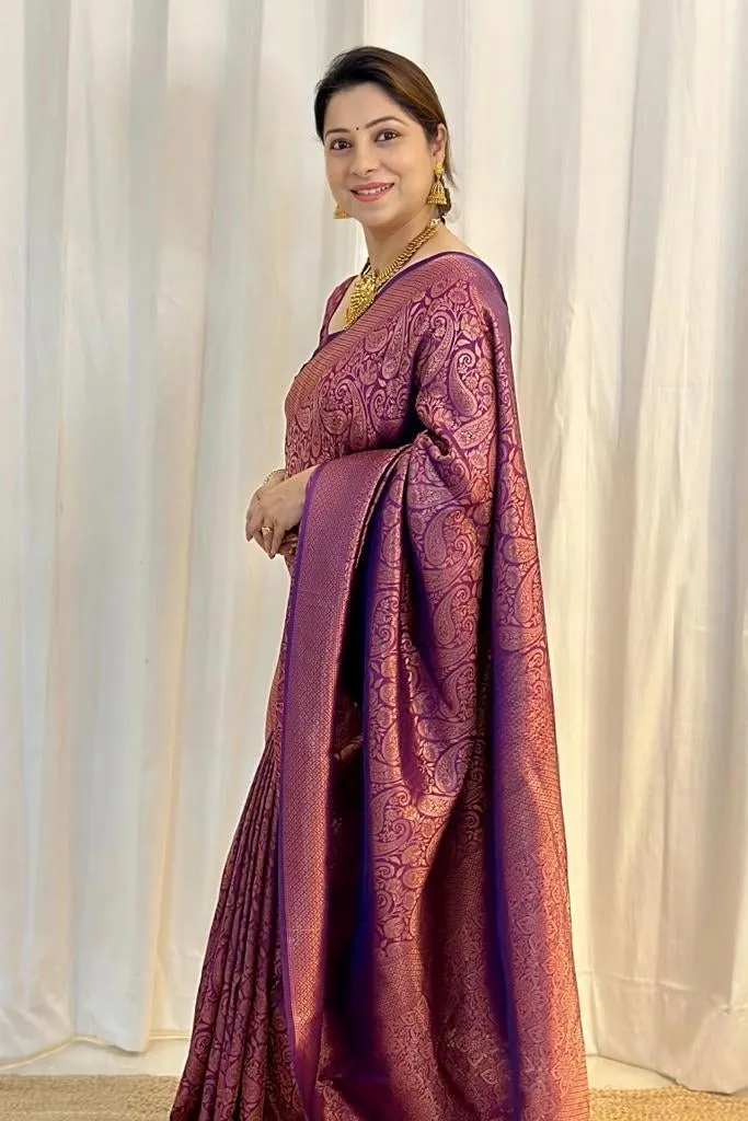 Incredible Purple Soft Silk Saree With Fragrant Blouse Piece