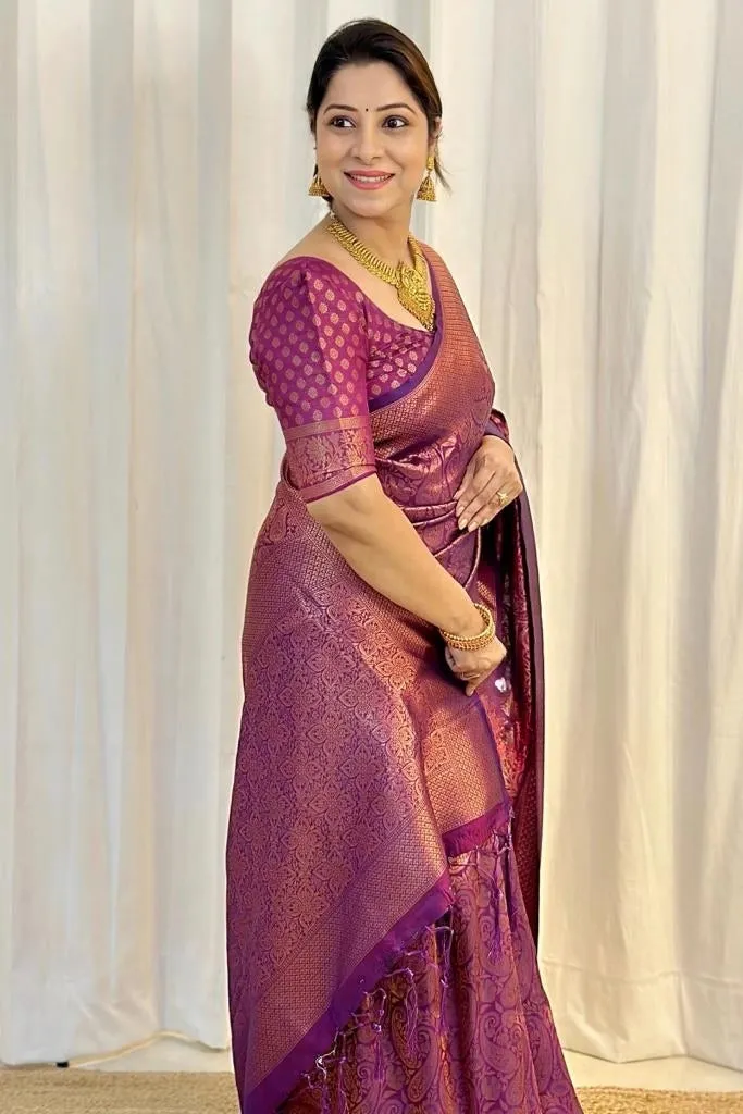 Incredible Purple Soft Silk Saree With Fragrant Blouse Piece