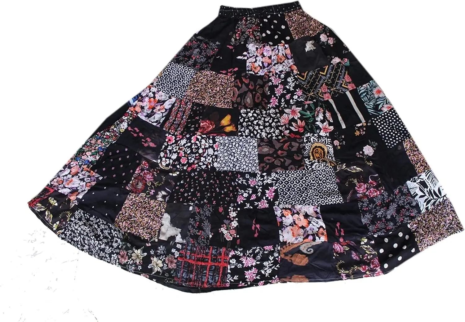 Indian Summers Skirt Boho Hippie Maxi Dress, Floral Patchwork Mini Length Wrap Skirt/Recycle Saree Rayon Short Skirt/Beach Wear, One Size Short