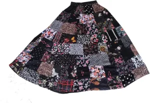 Indian Summers Skirt Boho Hippie Maxi Dress, Floral Patchwork Mini Length Wrap Skirt/Recycle Saree Rayon Short Skirt/Beach Wear, One Size Short