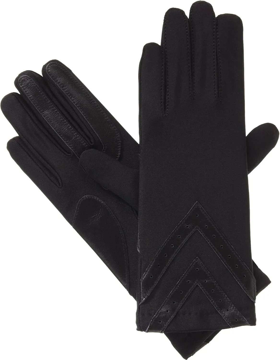 isotoner womens Spandex Touchscreen Cold Weather With Warm Fleece Lining and Chevron Details Winter Gloves, Black - Without Smartdri, Small Medium US