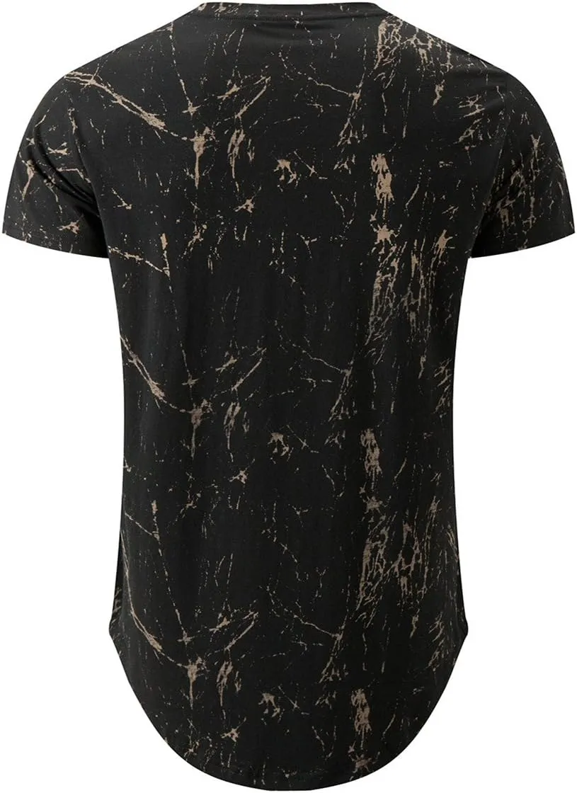 KLIEGOU Mens Hipster Hip Hop Ripped Round Hemline Pattern Print T Shirt
