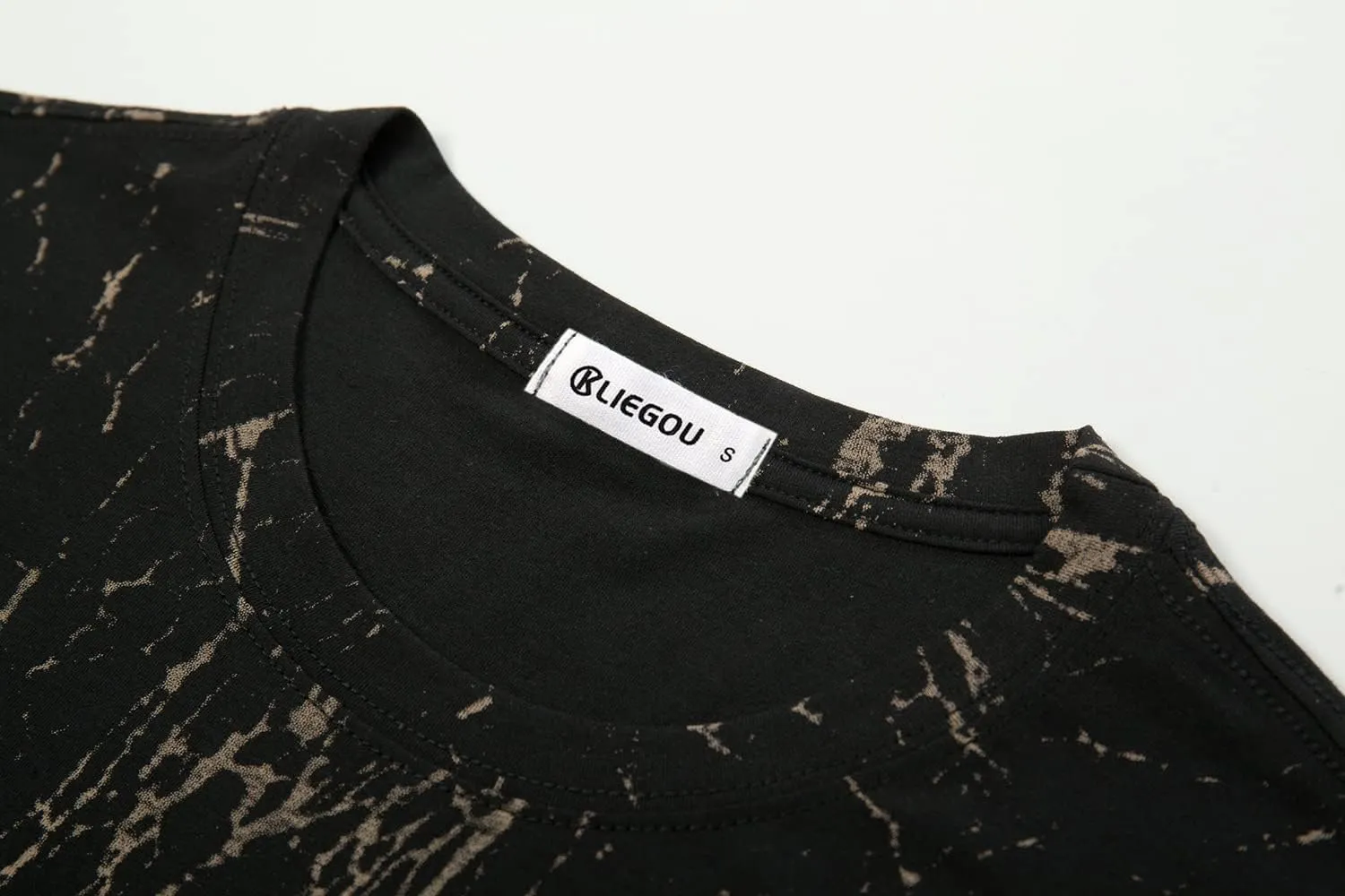 KLIEGOU Mens Hipster Hip Hop Ripped Round Hemline Pattern Print T Shirt