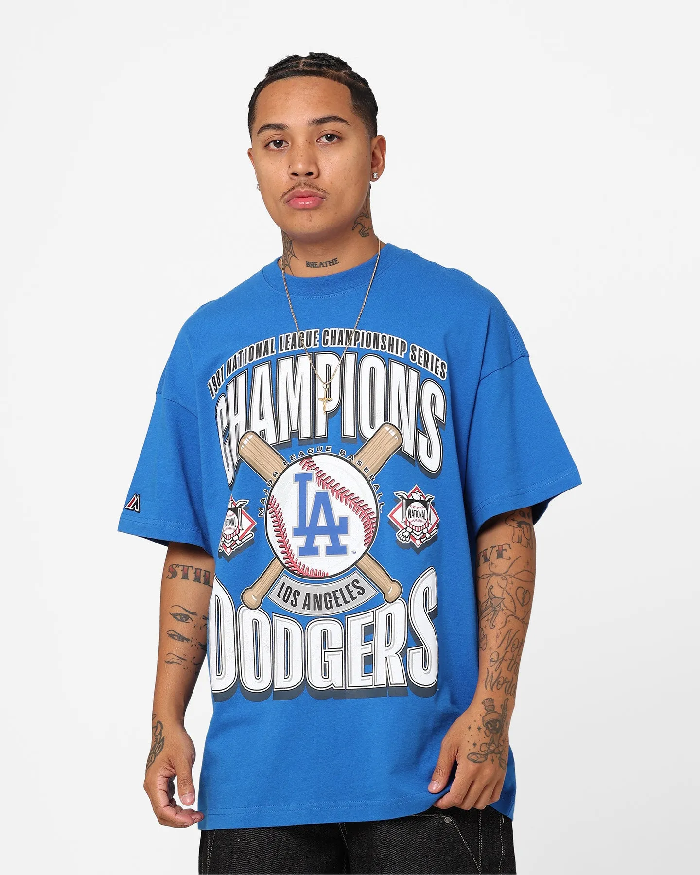 Majestic Athletic Los Angeles Dodgers League Champs Boxy Oversized T-Shirt Princess Blue
