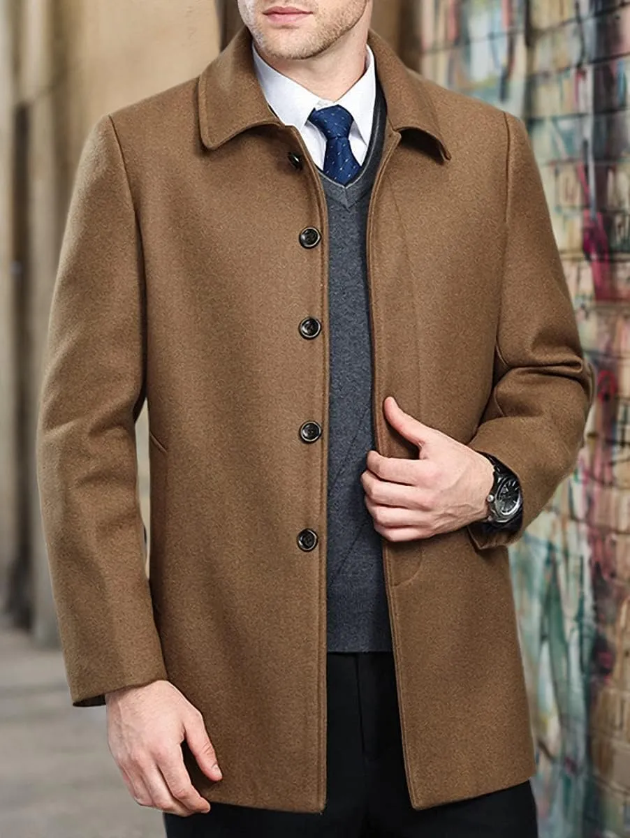 Men's Classical Bussiness Style Single Breasted Plaid Wool Coat #00220237