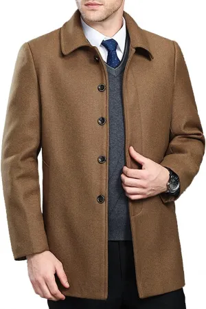 Men's Classical Bussiness Style Single Breasted Plaid Wool Coat #00220237