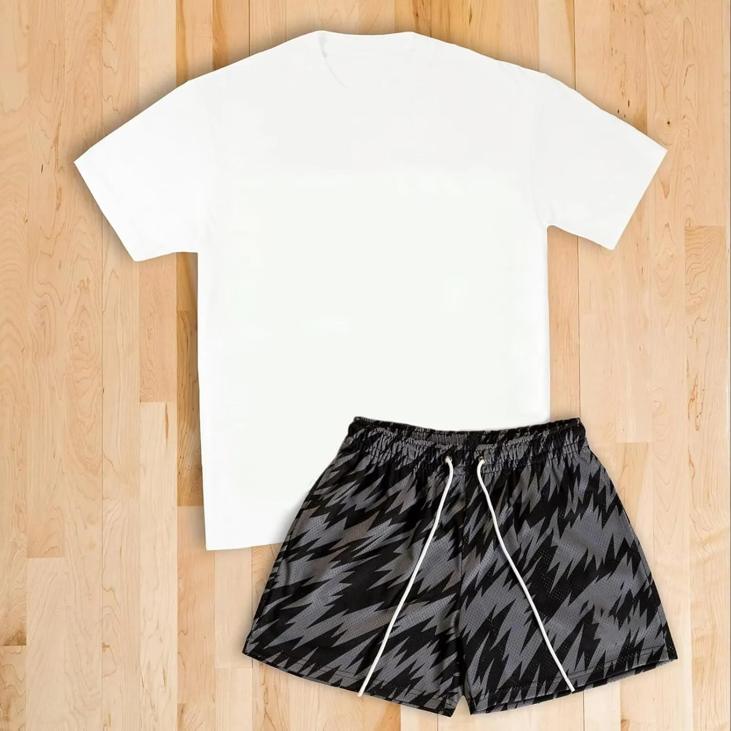 Men's Mesh Basketball Shorts Breathable Athletic Shorts with Pockets Lightning & Star Print Gym Training Outdoor